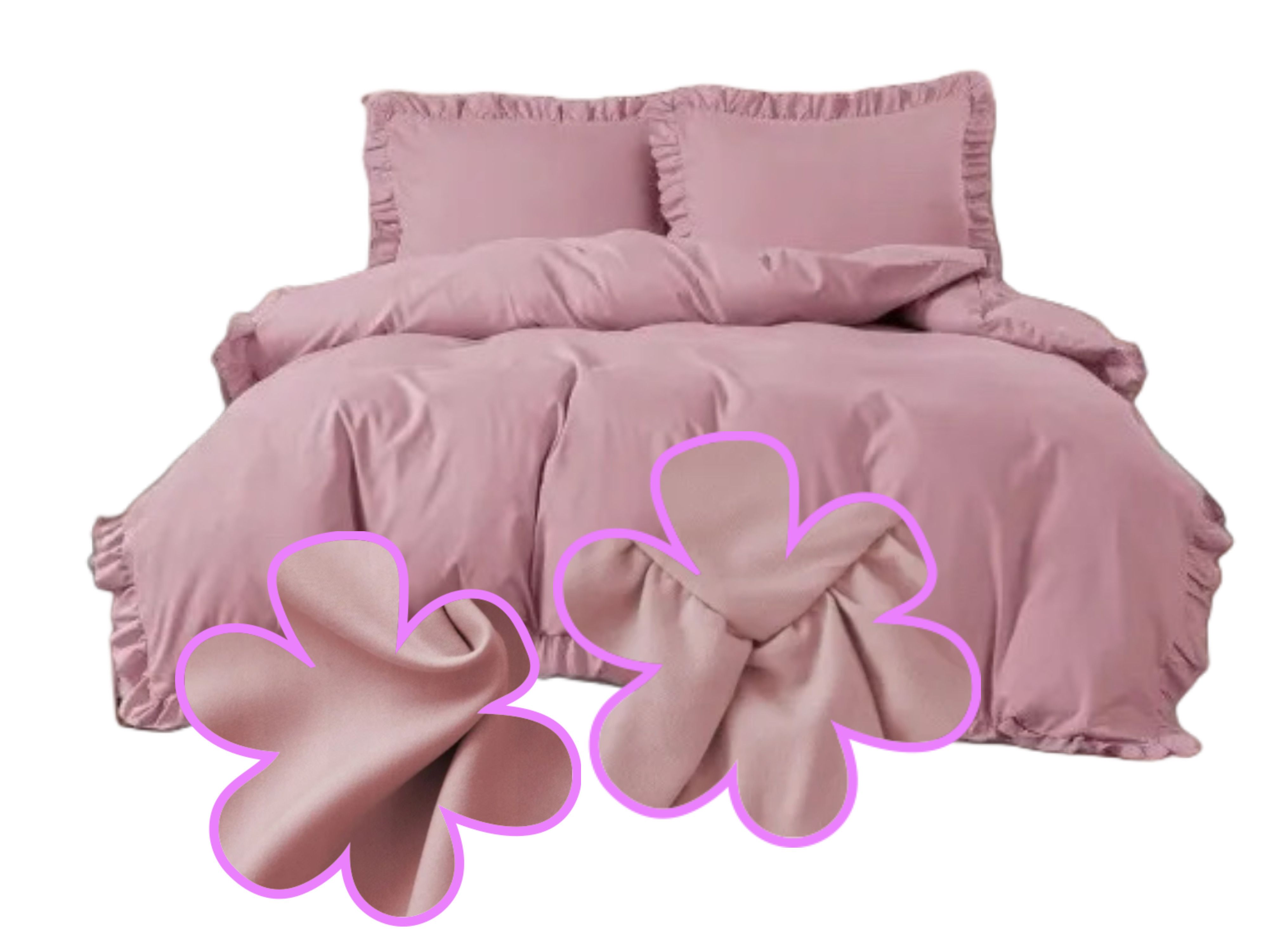3 részes ágyneműgarnitúra fodrokkal, rózsaszín szín, 200x220 cm