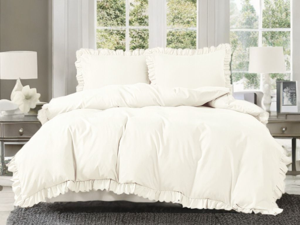 3 részes ágyneműgarnitúra fodrokkal, krémszín, 200x220 cm