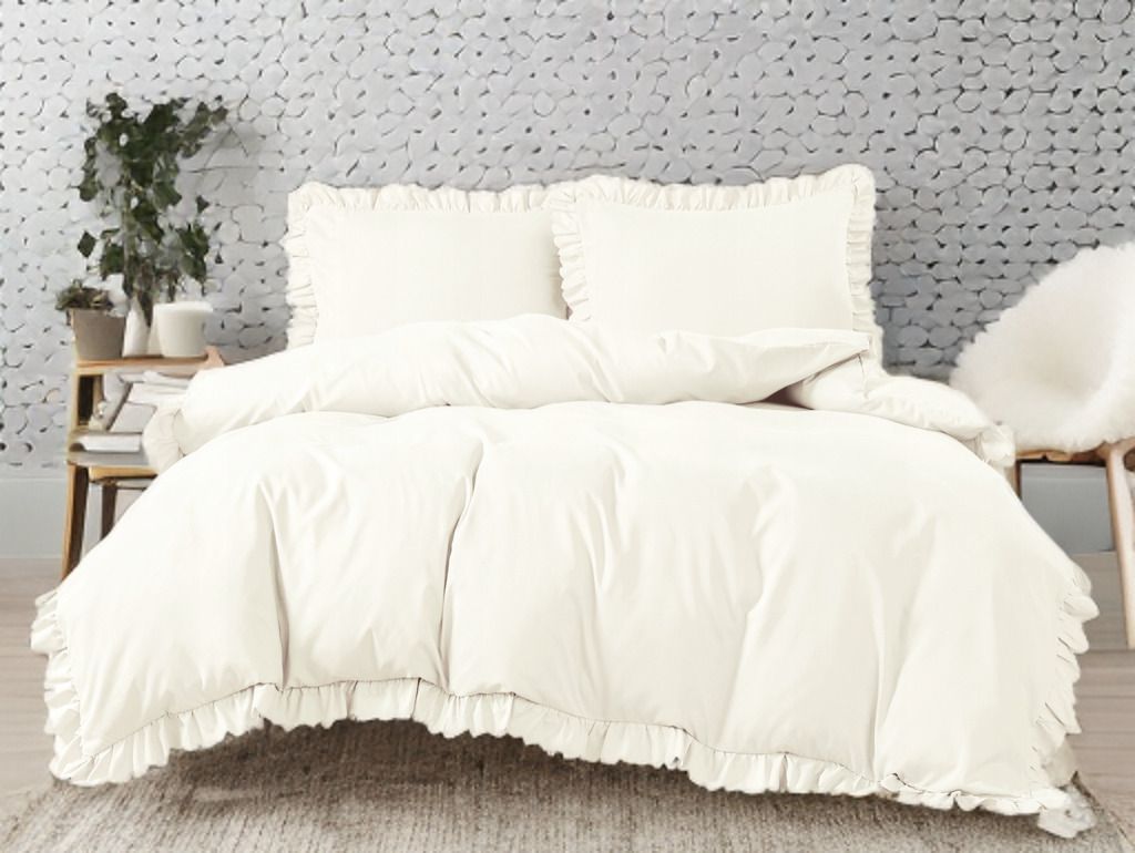 3 részes ágyneműgarnitúra fodrokkal, krémszín, 200x220 cm