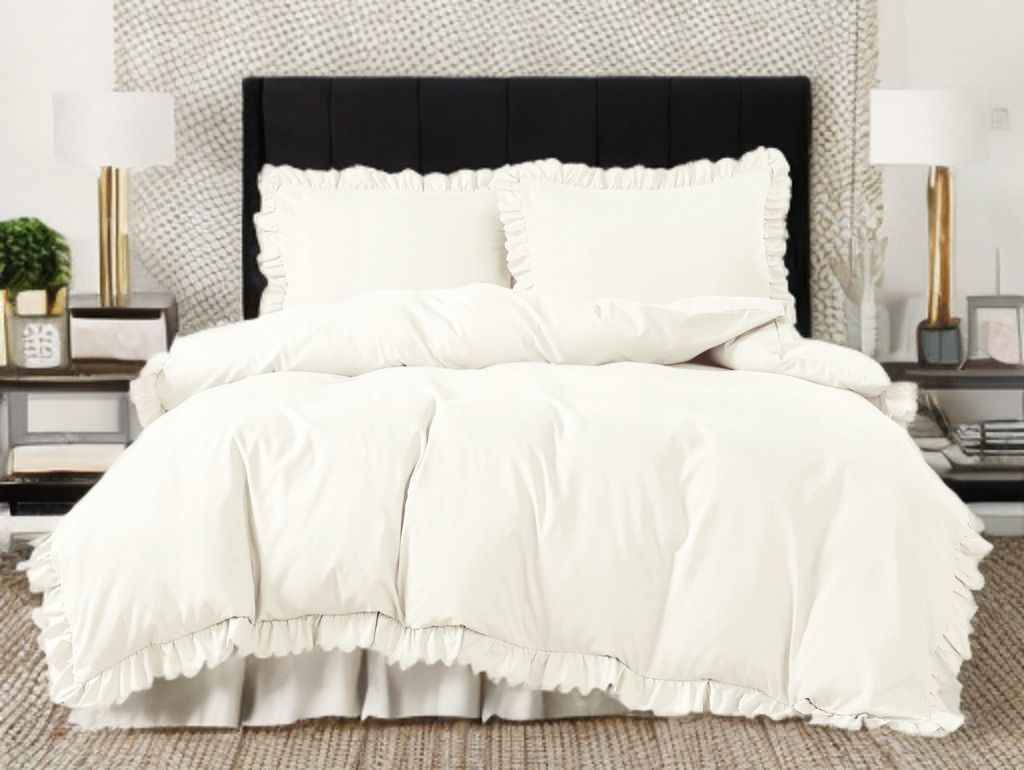 3 részes ágyneműgarnitúra fodrokkal, krémszín, 200x220 cm