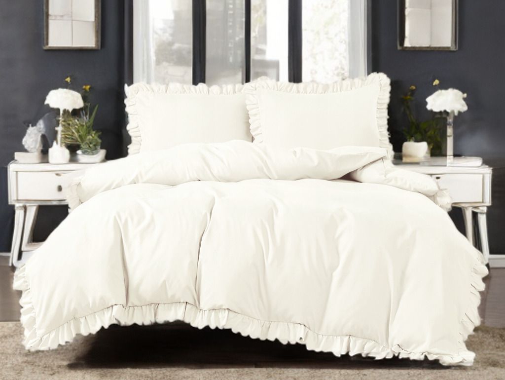 3 részes ágyneműgarnitúra fodrokkal, krémszín, 200x220 cm