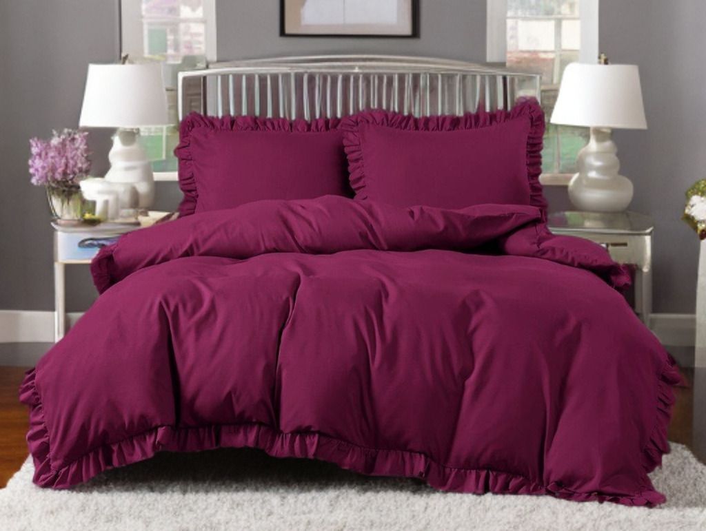 3 részes ágyneműgarnitúra fodrokkal, bordó szín, 200x220 cm