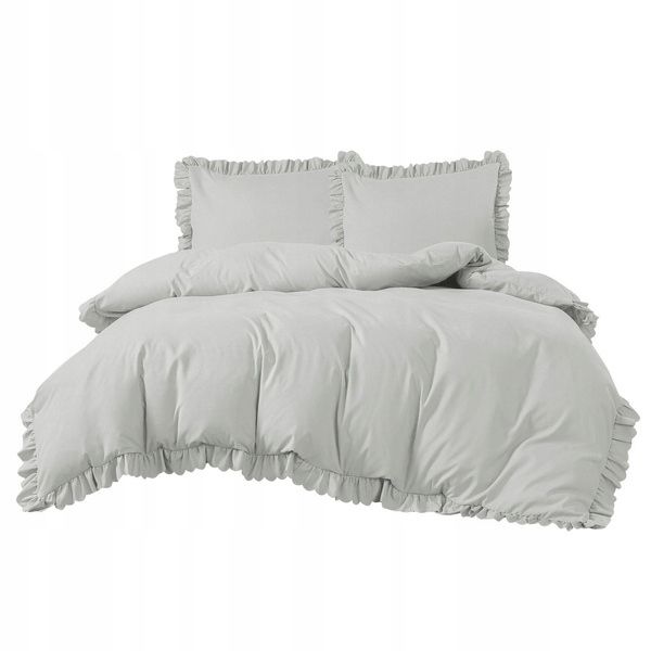 3 részes ágyneműgarnitúra fodrokkal, világosszürke szín, 200x220 cm