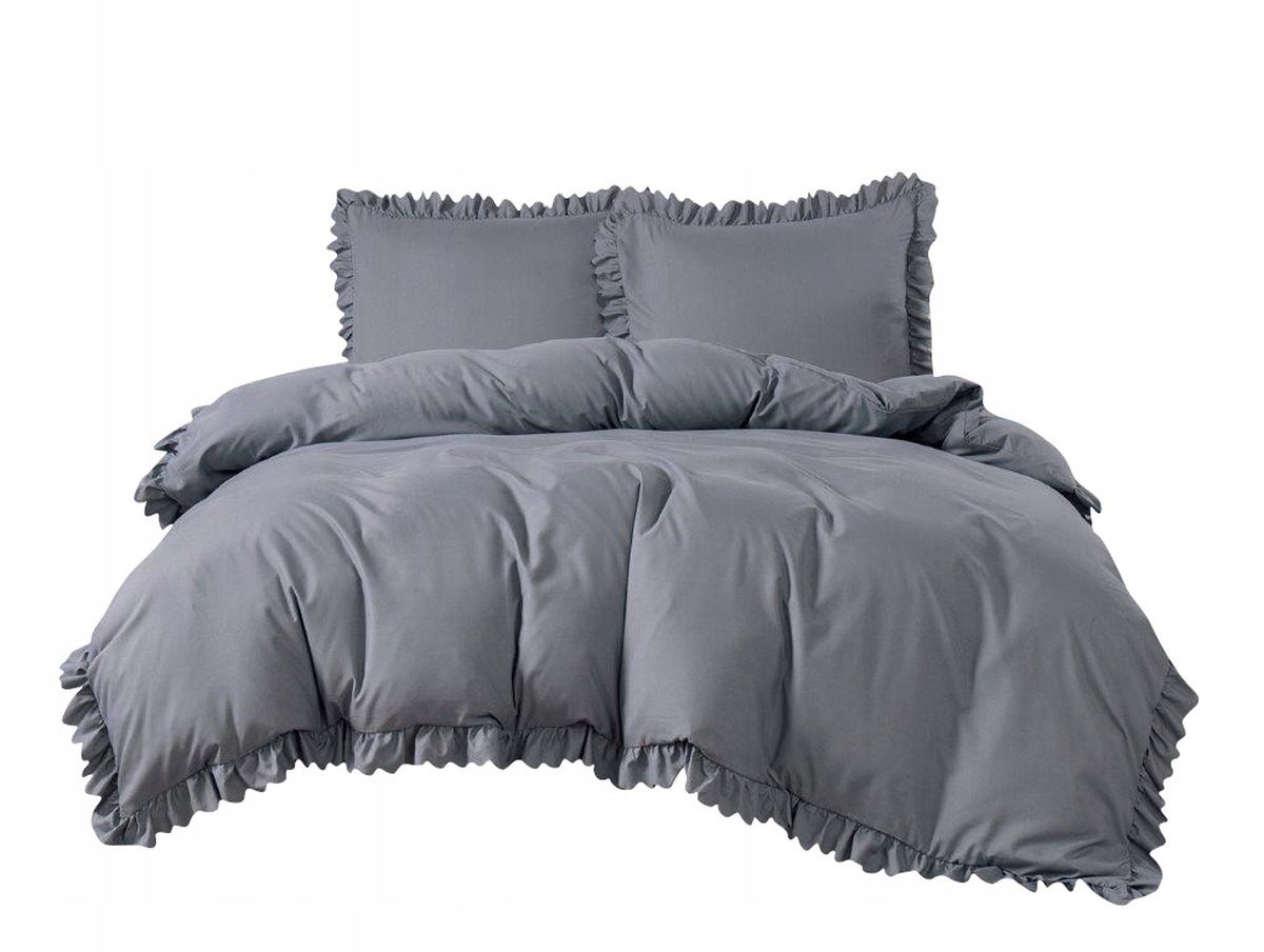 3 részes ágyneműgarnitúra fodrokkal, sötétszürke szín, 200x220 cm