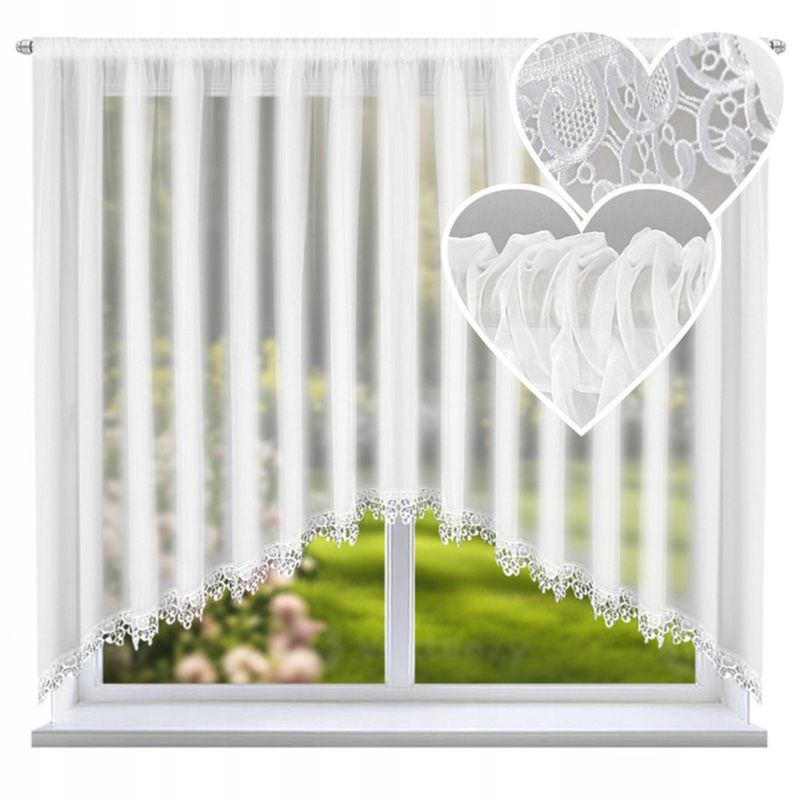 Fehér voile függöny íves kivitelben, gipűrrel 400×150 cm