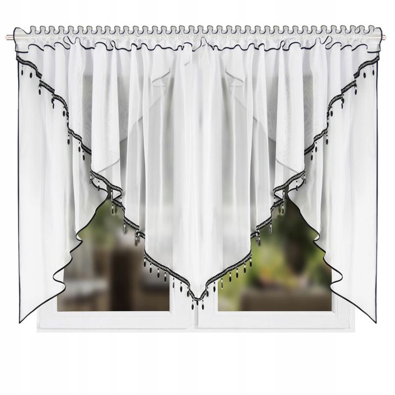 Kétrétegű voile függöny gyöngyökkel és fekete szegéllyel 400×155 cm