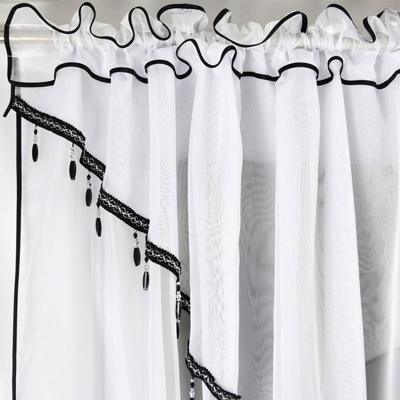 Kétrétegű voile függöny gyöngyökkel és fekete szegéllyel 400×155 cm