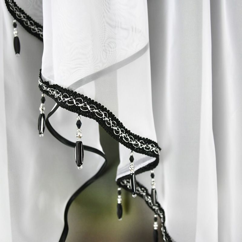 Kétrétegű voile függöny gyöngyökkel és fekete szegéllyel 400×155 cm