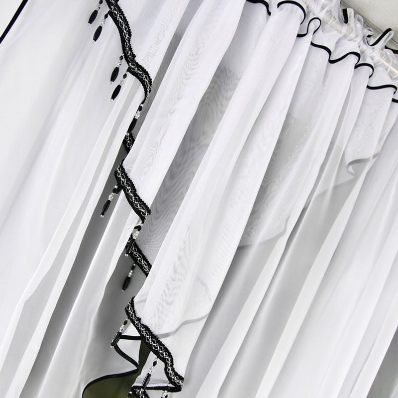 Kétrétegű voile függöny gyöngyökkel és fekete szegéllyel 400×155 cm