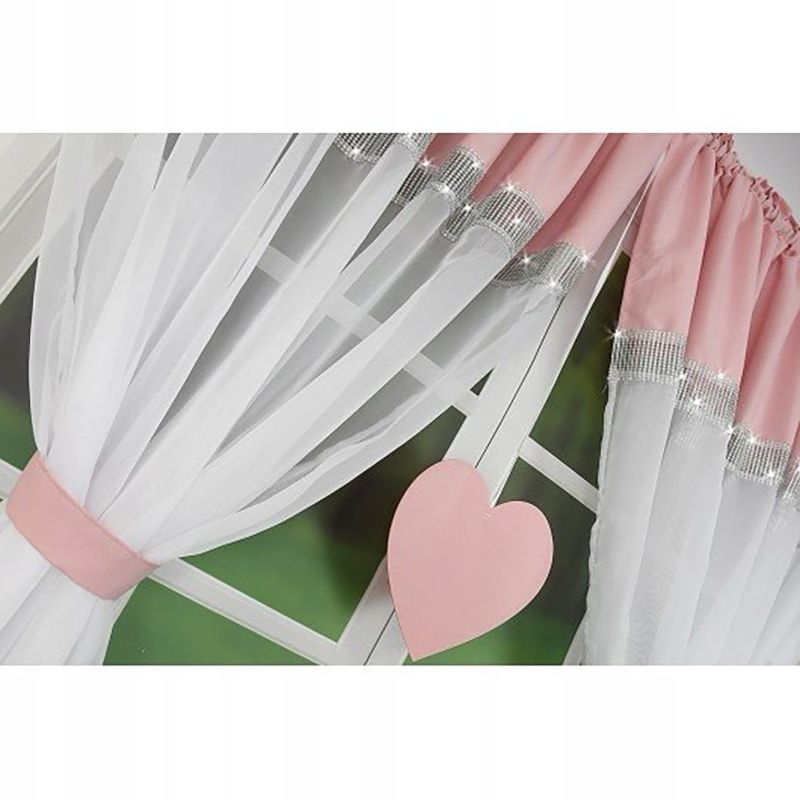 Rózsaszín-fehér függöny strasszkövekkel és szív motívummal 400×145 cm