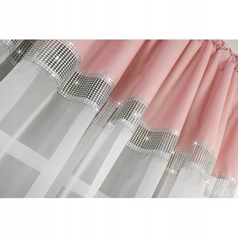 Rózsaszín-fehér függöny strasszkövekkel és szív motívummal 400×145 cm