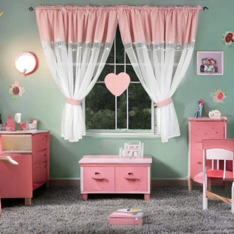 Rózsaszín-fehér függöny strasszkövekkel és szív motívummal 400×145 cm