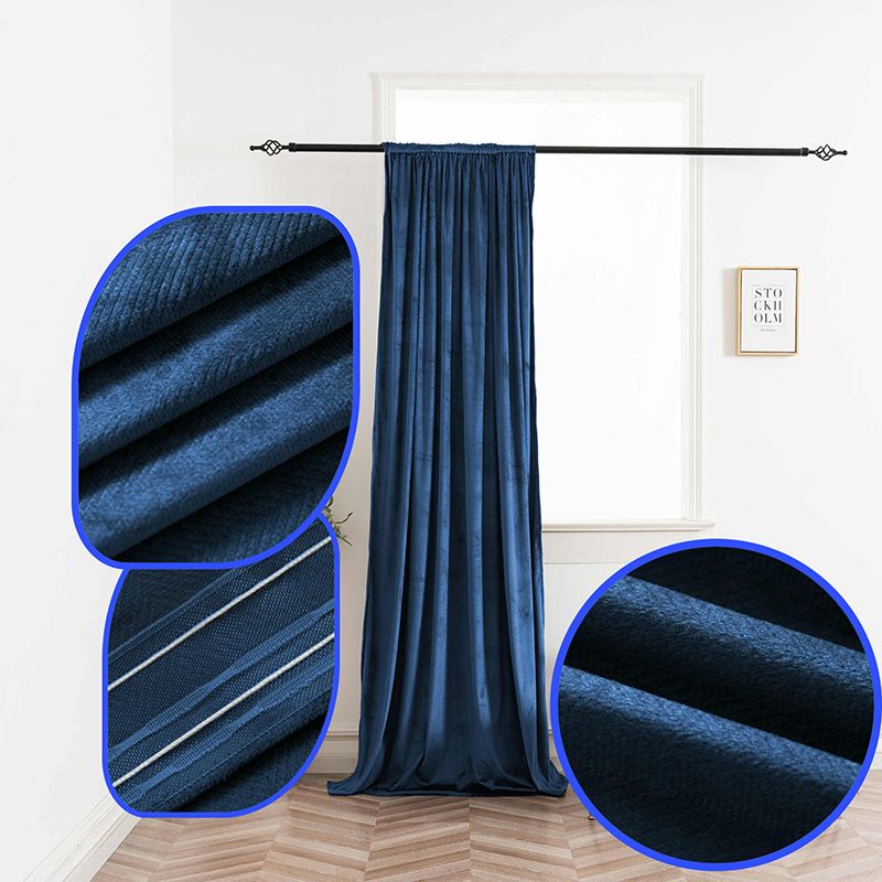 Sötétkék bársony függöny halszálka mintával 140 × 250 cm