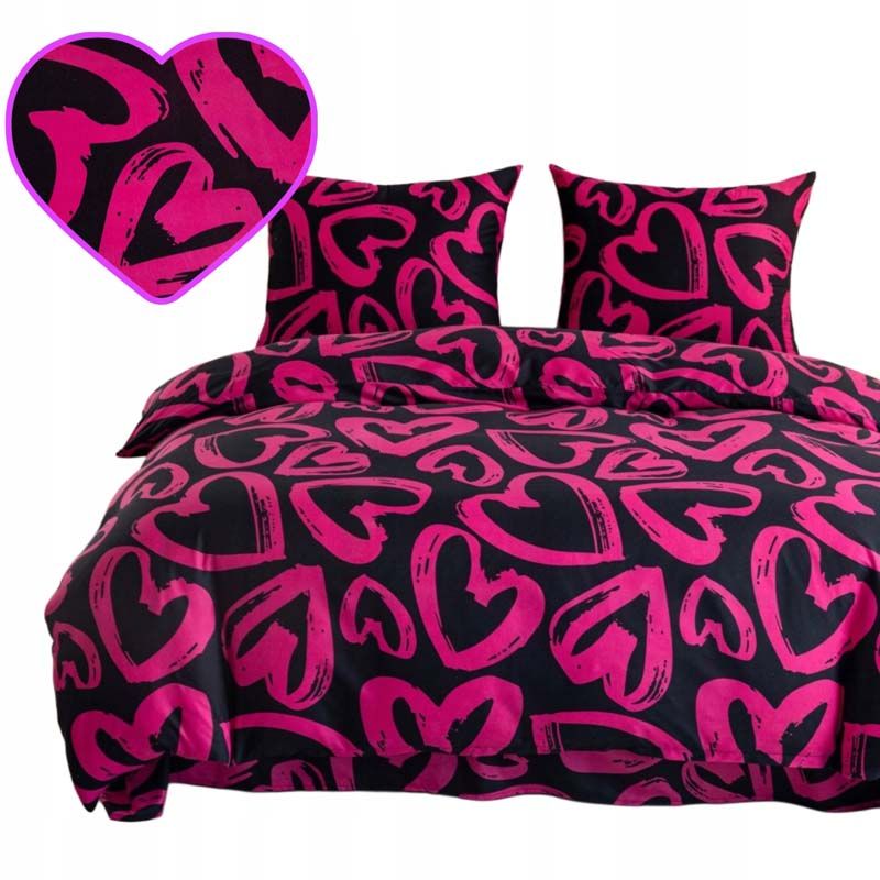 3 részes pamut szatén ágyneműgarnitúra Szívek 200x160 cm