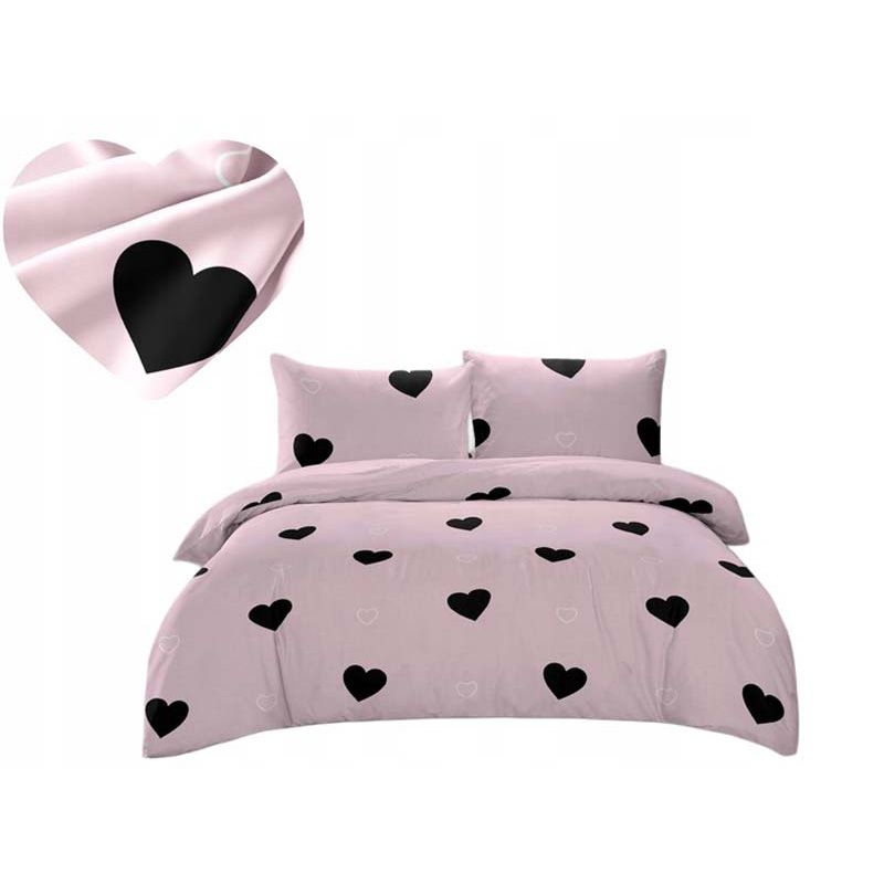 3 részes pamut szatén ágyneműgarnitúra Fekete szívek 200x160 cm