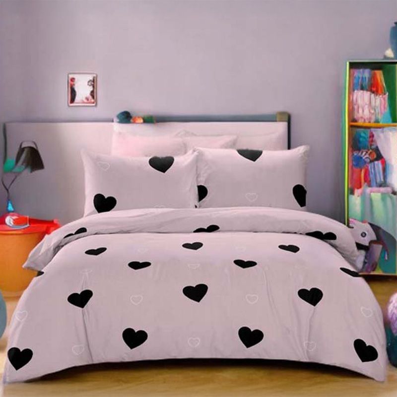 3 részes pamut szatén ágyneműgarnitúra Fekete szívek 200x160 cm