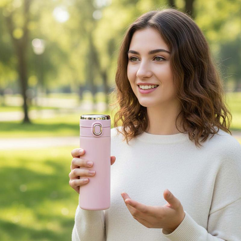 Rózsaszín LED kijelzős termoszbögre 420ml