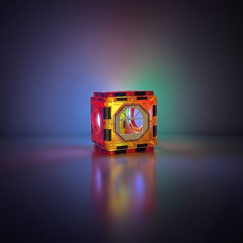 Mágneses 3D építőkészlet golyópályával, 110 darabos